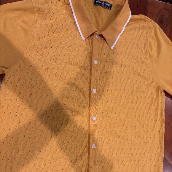 Paul Jones Knit Men's Yellow/Mustard Short Sleeve Cardigan, L - Picture 1 of 14